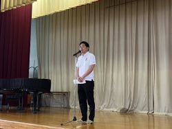 令和8年度早田地区自主防災訓練に出席し、あいさつ(早田小学校)