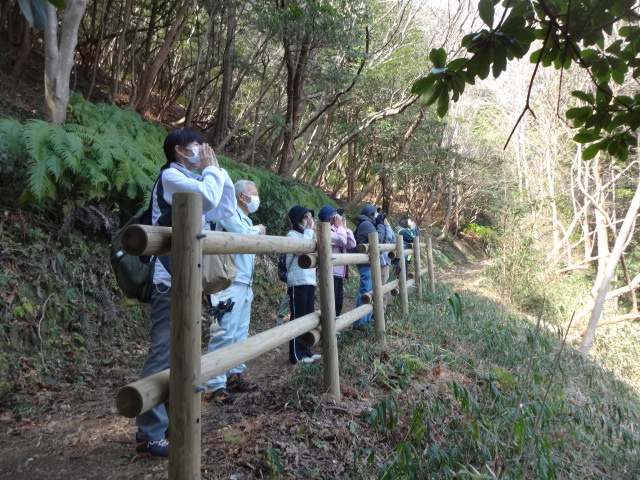 山に向かって声を出している